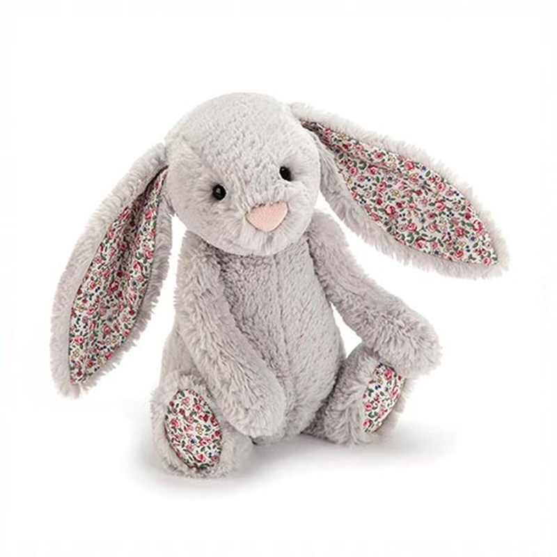 【直邮价】Jellycat 银灰色兔子小号，18cm (耳朵玫瑰花布图）BLB6SB